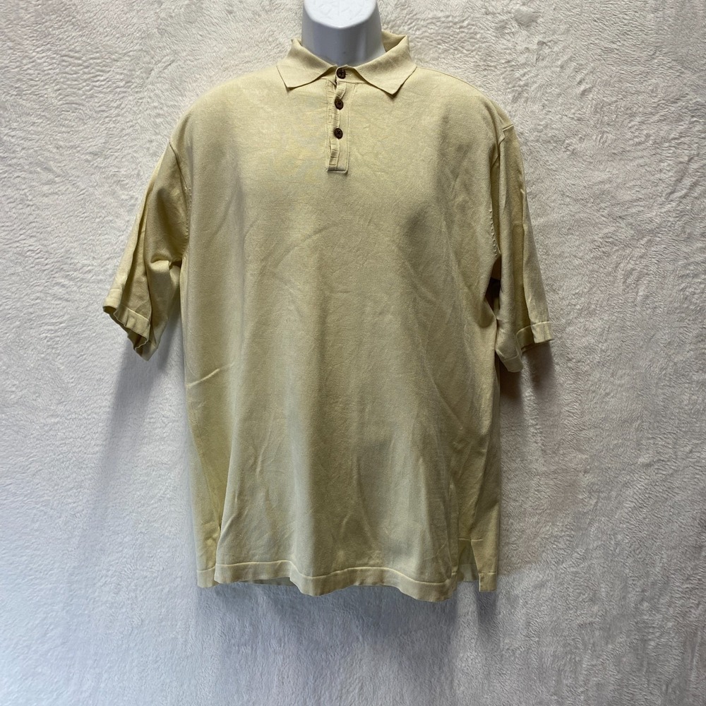 Tommy Bahama Silk Blend Polo Shirt Mens Medium Pale Tan Beige Islands Cruise